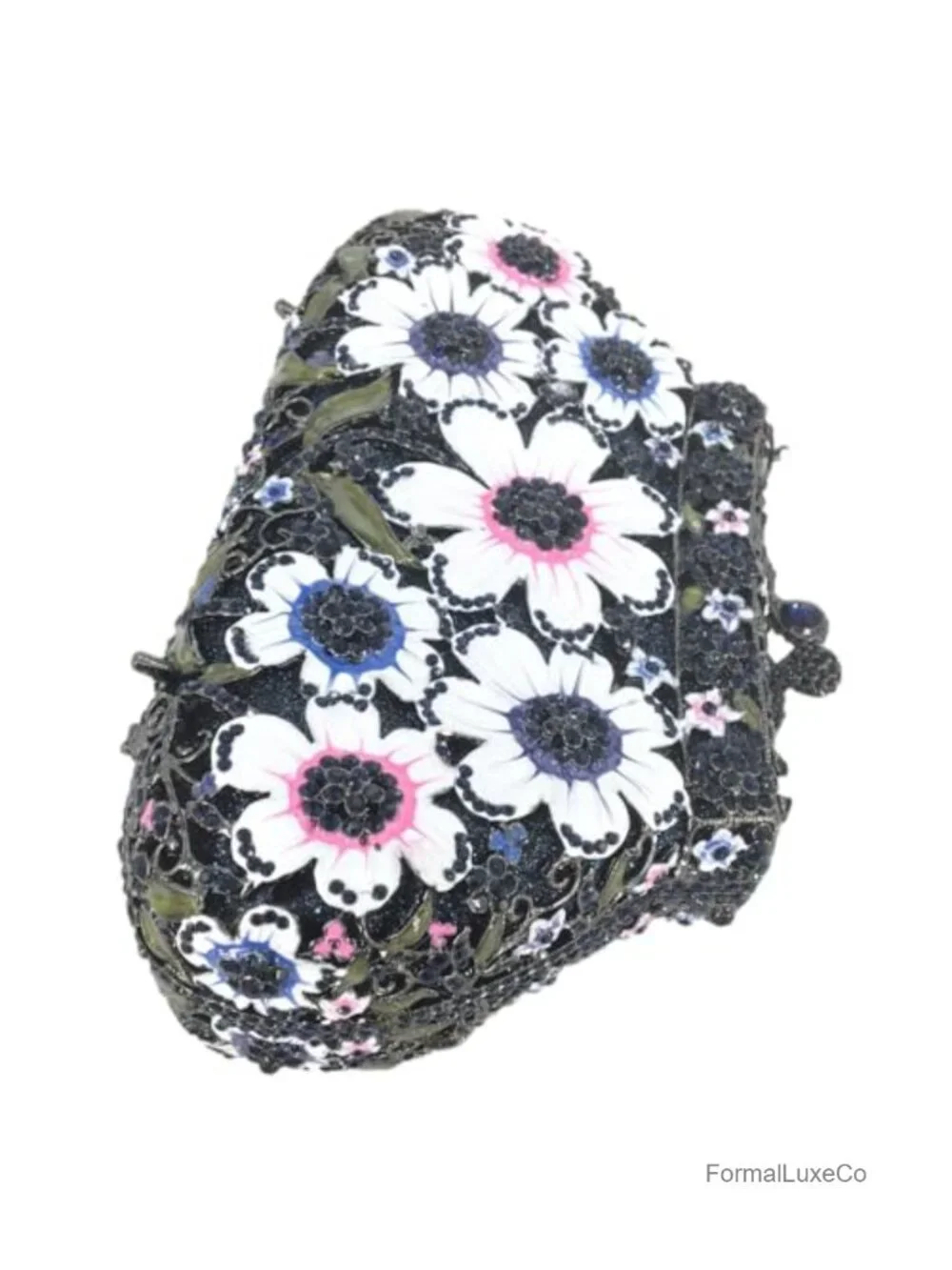Flower Rhinestone Clutch Purse with Chain Straps Evening Bag